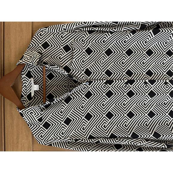 Diane Von Furstenberg 100% Silk Prita Black Geo Striped Shirt Dress Women’s sz 4 - Picture 4 of 11